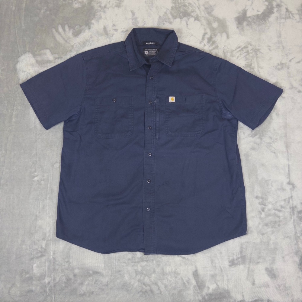 Carhartt Button Down Shirt Mens XL Navy Rugged Flex Relaxed Fit TW2537 Workwear